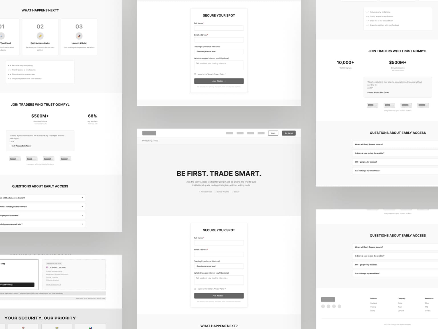 Qompyl early access page — low-fidelity wireframe