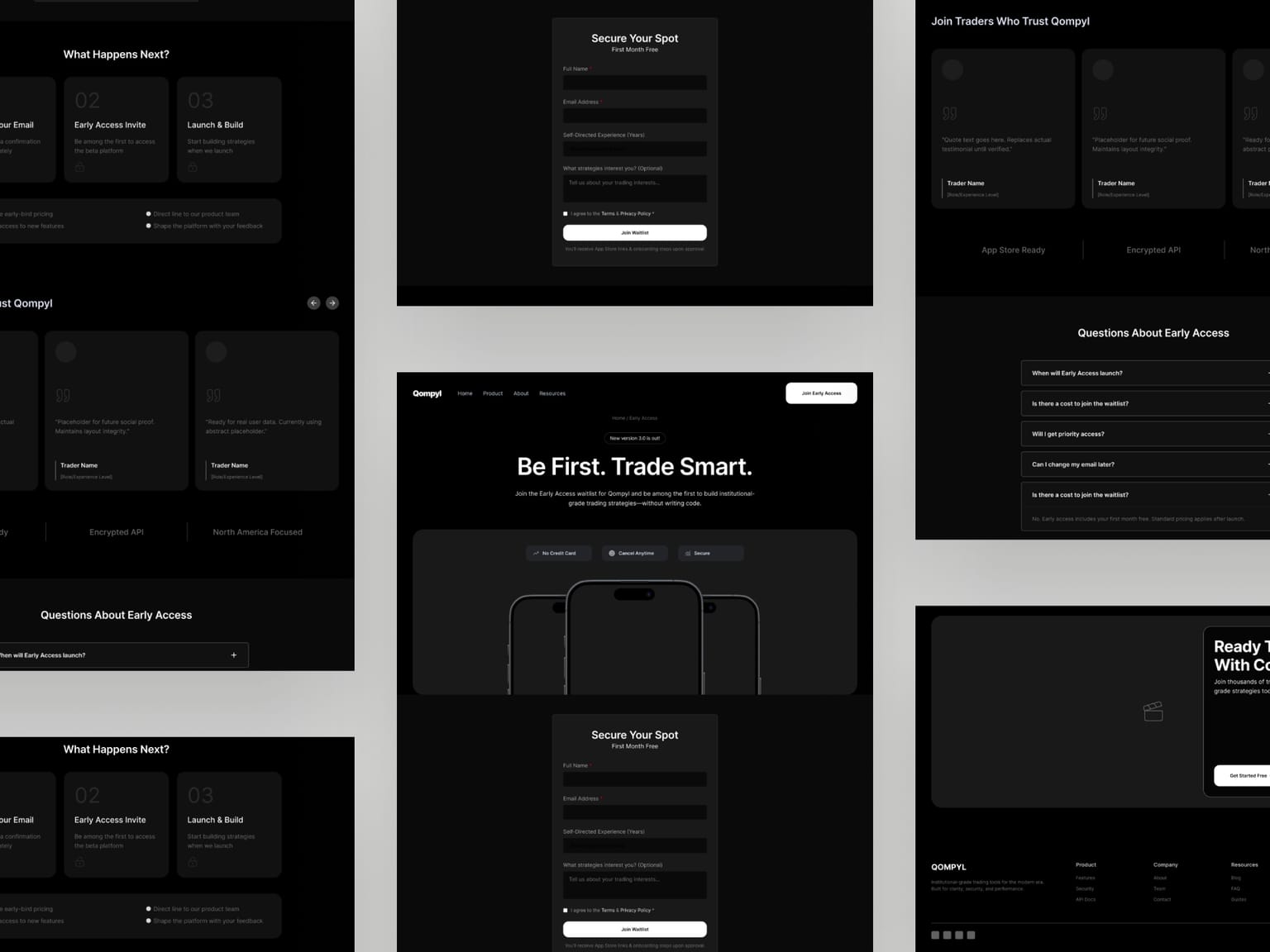 Qompyl early access — mid-fidelity wireframe