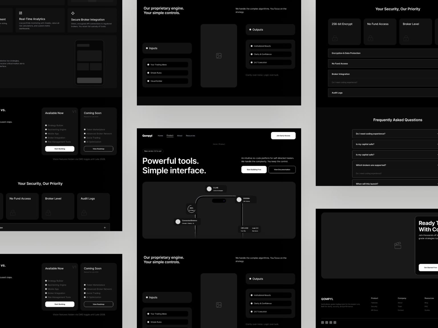 Qompyl product page — mid-fidelity wireframe