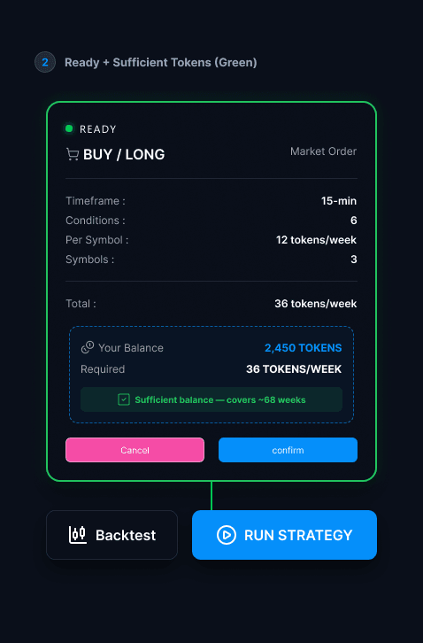 Order box — ready state with sufficient balance